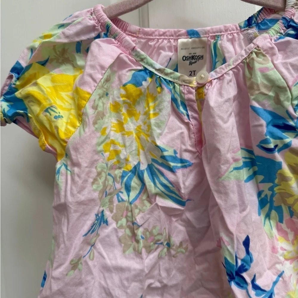 NWOT Oshkosh B’Gosh 2T Girls Pink Floral Short Sleeve Top Blouse